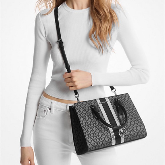 Michael Kors Sheila Medium Signature Logo and Metallic Satchel Crossbody CZ NWT - Picture 3 of 16